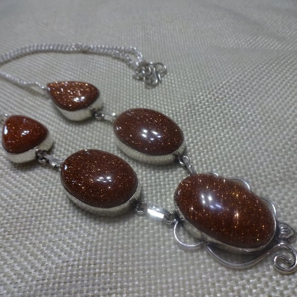 Gorgeous "GOLD SUNSTONE" Handmade Sterling Necklace 21" 982A - Picture 1 of 3